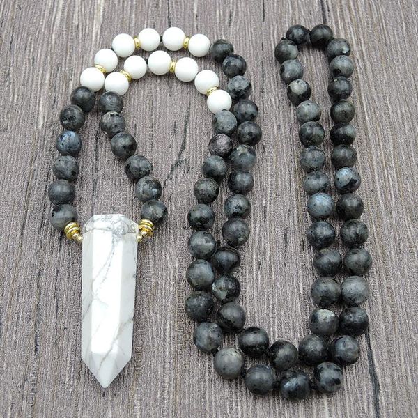 

pendant necklaces natural howlite point pendants 8mm spectrolite round beads knot handmade 30inch 40inch, Silver