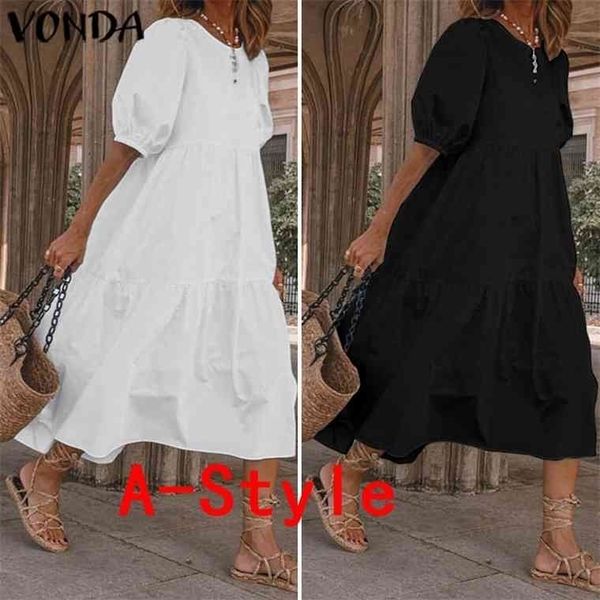 

summer elegant party mid-calf dress 2021 vonda womensummer bohemian beach sundress casual vestido plus size, Black;gray