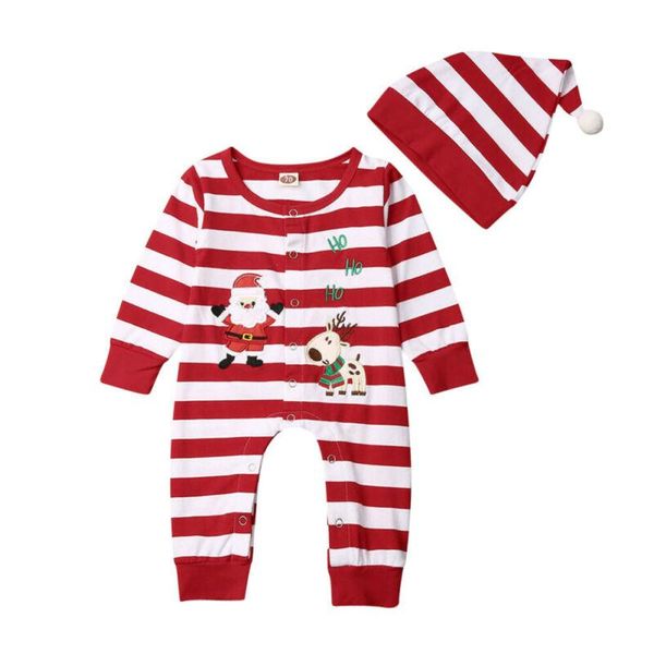 

jumpsuits my first christmas born baby boy girl clothes autumn long sleeve button striped romper+hat xmas outfits, Blue