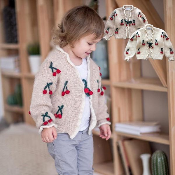 

winter kids sweaters for girls cute hook flower wool knit cardigan baby child fashion outwear warm clothes pullover, Blue