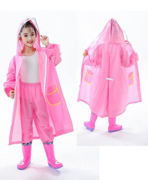 

raincoats kids waterproof hooded raincoat pink fashion long backpack reusable impermeable lightweight bg50rc