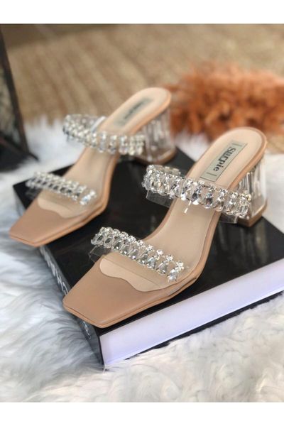 

slippers women's transparent stone detail, Black