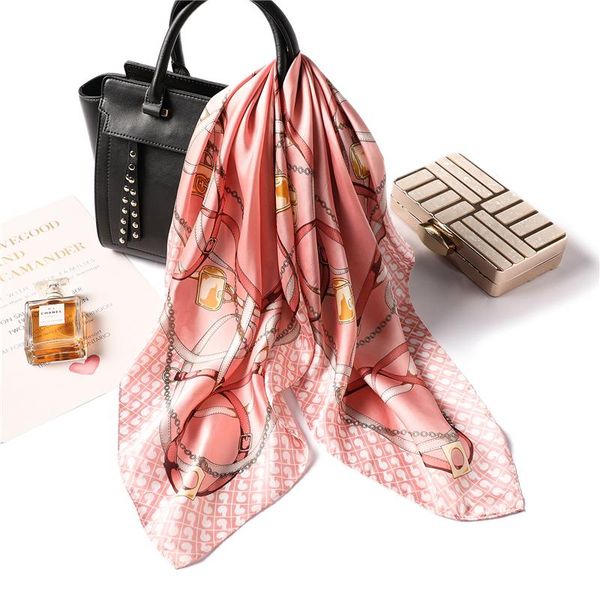 

scarves 2021 fashion women silk scarf print square neckerchief female shawl office hair neck scarfs for lady bag summer, Blue;gray