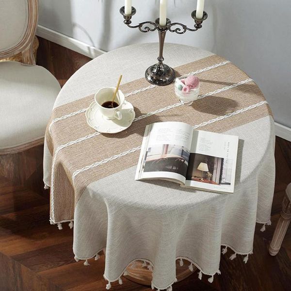 

table cloth polyester cover round wedding party el cotton linen nordic solid tablecloths with tassel home decor