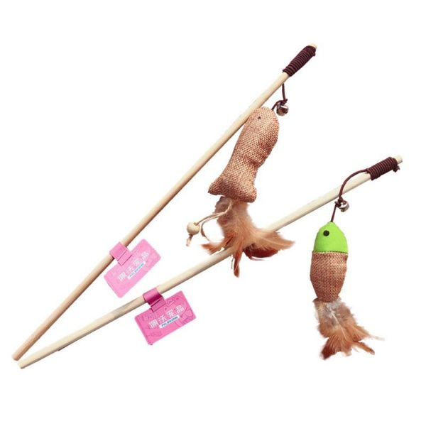

cat toys stick teaser feather linen wand catcher wood rod mouse for gatos interactive play games drop
