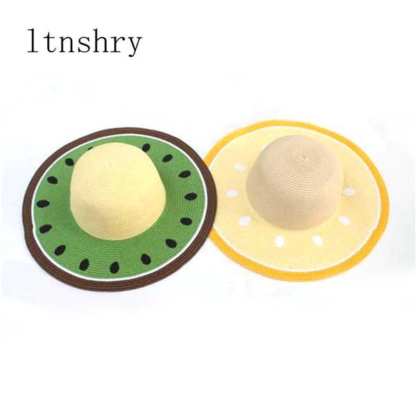 

stingy brim hats summer ladies visor foldable color watermelon cap creative fruit pattern straw hat sunscreen ins wind shape beach, Blue;gray