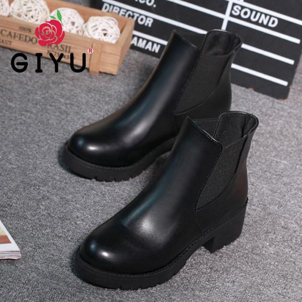 

boots style fashion women ankle round head thick bottom pu leather waterproof woman botas mujer 2021, Black
