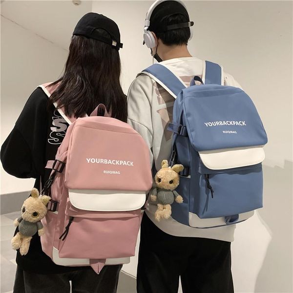 

backpack contrasting color large-capacity school bag simple college student couple leisure travel computer