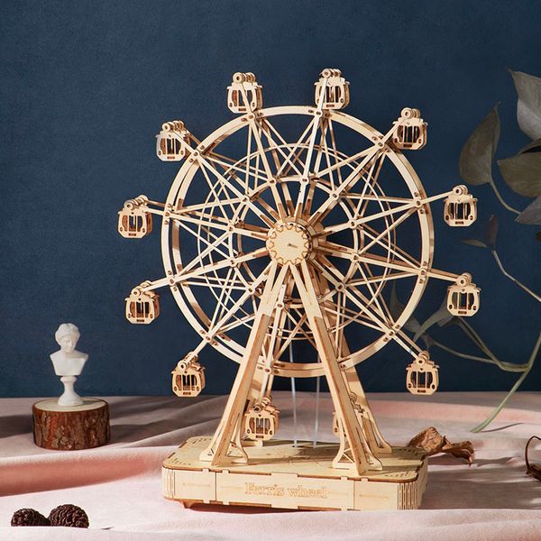 

diy wooden rotatable ferris wheel model with playing music toys for children birthday tgn01