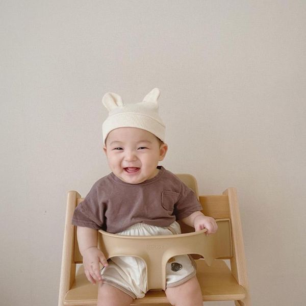 

caps & hats fetal for born baby cotton kawaii bear ears knitted solid color boys girls kids warmer bonnet casual, Yellow