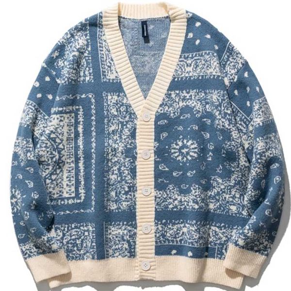 Японский стиль кардиганских мужчин свитер зимняя классическая кешью цветы свитера мода свободный хараджуку вязаная верхняя одежда 211018