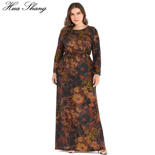 

6XL Plus Size Retro Vintage Dress Women Autumn Winter Long Sleeve Floral Printing Maxi Long Dresses Ladies Muslim Abaya Dress, Khaki