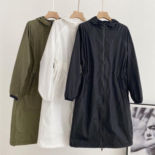 

women's wool & blends spring mengjia fashion leisure hooded waist closed middle long slim windbreaker coat 040901, Black