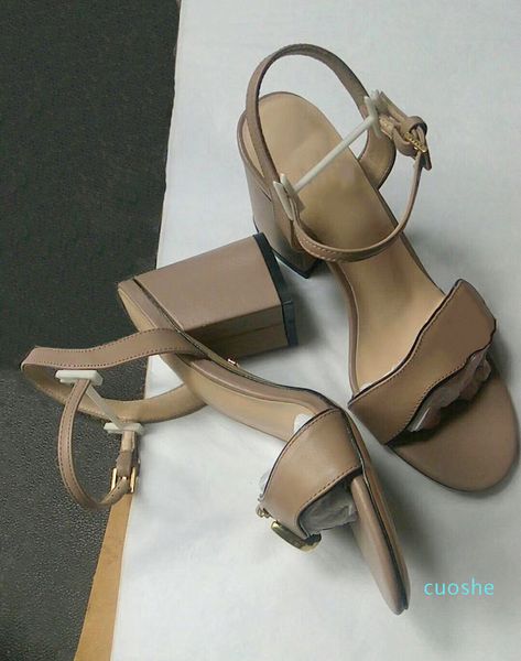

fashion- designer sandal luxury high heels leather dress wedding shoes double letters heel ladies mid-heel9820674, Black