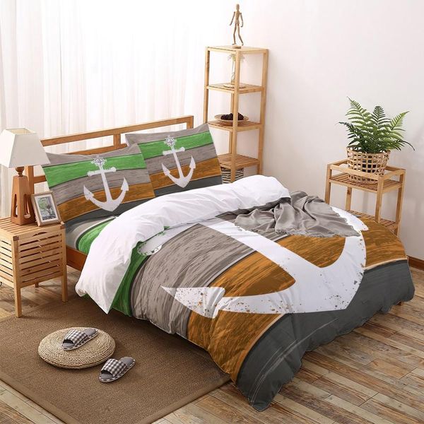 

vintage wood grain gradient anchor pointer bedding set duvet cover home textile bedclothes bed comforter sets king