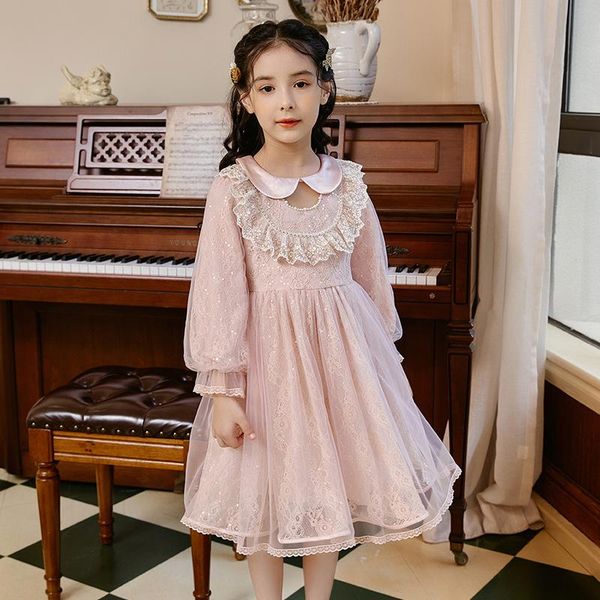 

girl's dresses girl fall clothes long sleeve lace kids princess dress 2021 arrival, Red;yellow