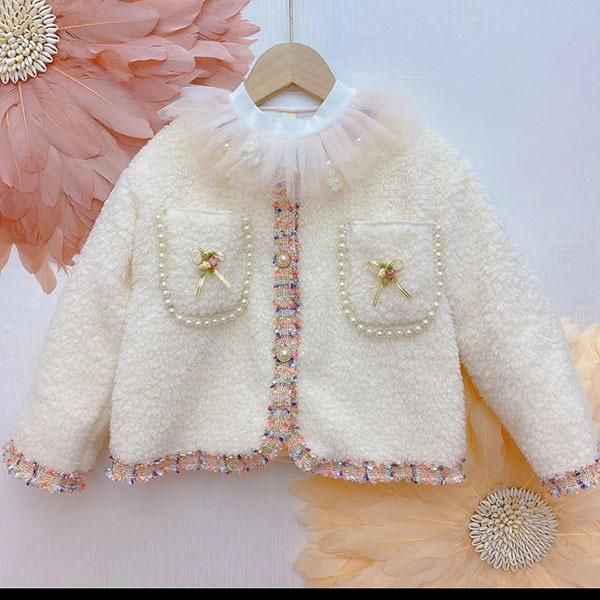 

jackets ins fashion girls fleece jacket pearl cc boutique kids cardigan winter coat outfit lovely pocket vintage design clothing, Blue;gray