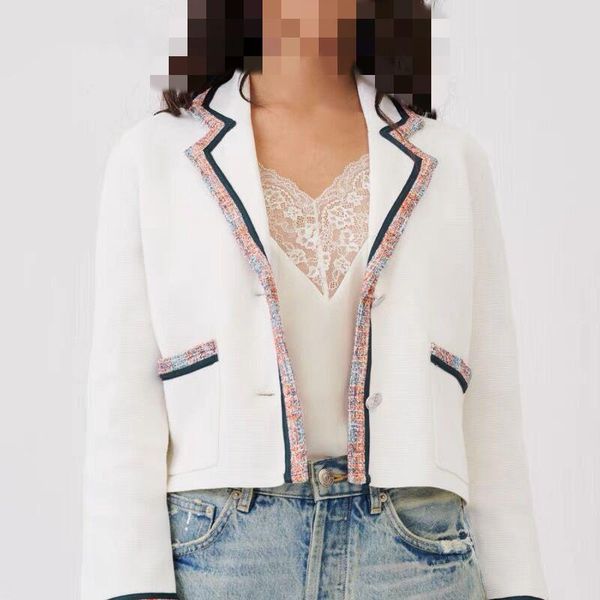

spring and summer women's suit collar college style short knitted cardigan mfpca00210 women knits & tees, White