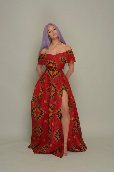 

ethnic clothing 2021 summer african women printing polyester long dress, Red