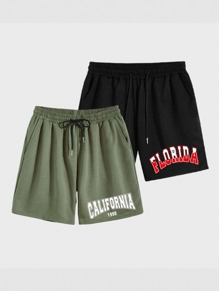 

romwe guys 2pcs letter graphic drawstring shorts 06t5#, Black