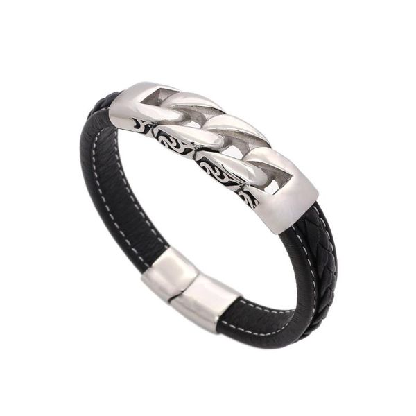

charm bracelets jsbao arrival genuine leather with stainless steel chain classical simple design men jewelry magnet buckle, Golden;silver