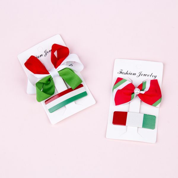 

2pcs/set christmas hair bowknot clip grosgrain ribbon bow side drop clips xmas design wholesale, Slivery;white