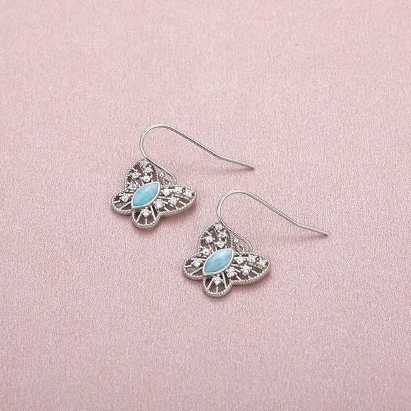 

dangle & chandelier 925 sterling silver jewelry for women larimar earring fashion natural precious retro charm rhodium plated animal butterf
