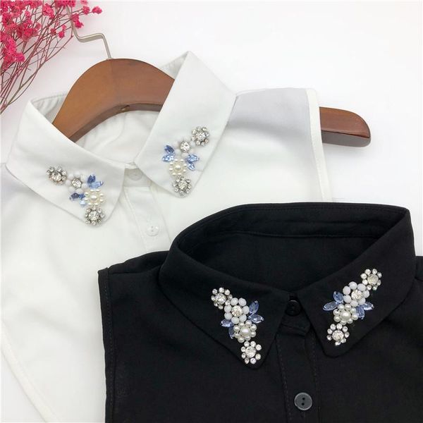 

bow ties women handmade beading lapel fake collar half shirt blouse detachable collars female false necklace nep kraagie, Black;gray