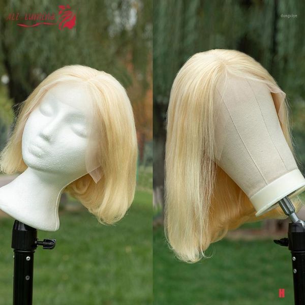 

13x4 4x4 lace wigs bob wig 613 blonde human hair 8 -14inch ali lumina 180% density 1b/613 color bang available1, Black;brown