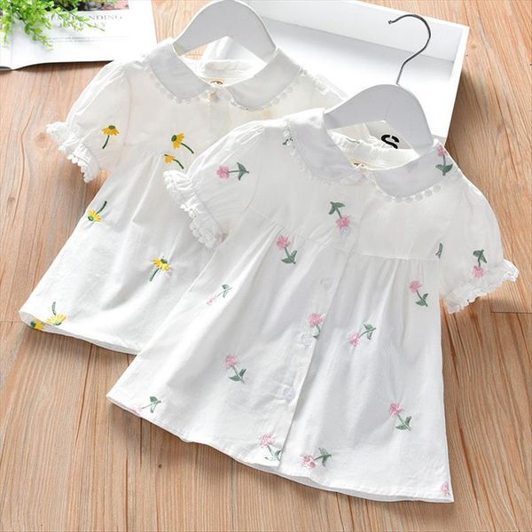 

girls shirt summer dress cute embroidery cardigan short sleeve babys white, Blue