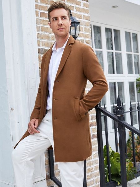 

men single breasted cuff split back overcoat n69p#, Black;brown