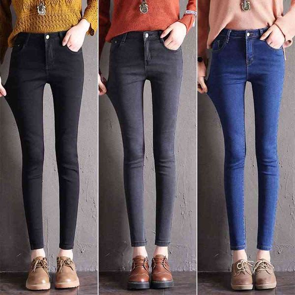 

women's jeans summer korean version high waist tight and elastic slim leg long pencil pants fashion km4h, Blue