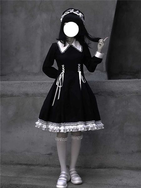 

women's t-shirt gothic lolita kawaii black dress women harajuku punk long sleeve maid cosplay costume female bandage princess part, White