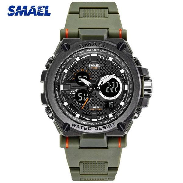 

men's military quartz watch montre sport 50m waterproof dual display digital watches relojes hombre digitales reloj wristwatches, Slivery;brown