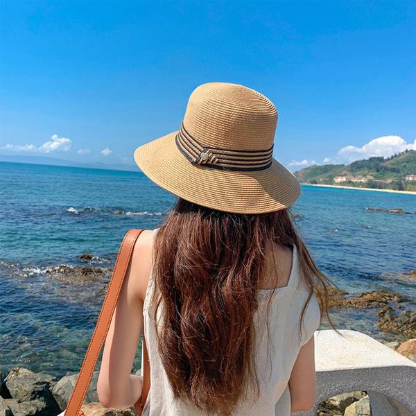 

wide brim hats fashion women's straw sunshade hat outdoor summer sunscreen beach sun shade brims lace top, Blue;gray