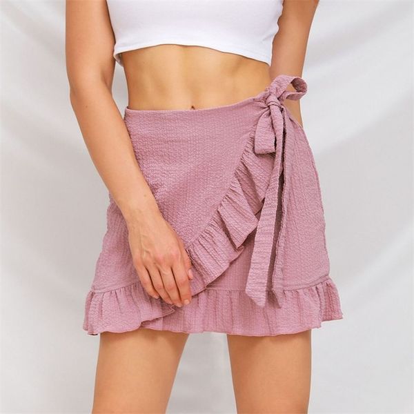 

cotton ruffle mini skirt autumn winter casual women solid pink elegant office female girl 210427, Black;white