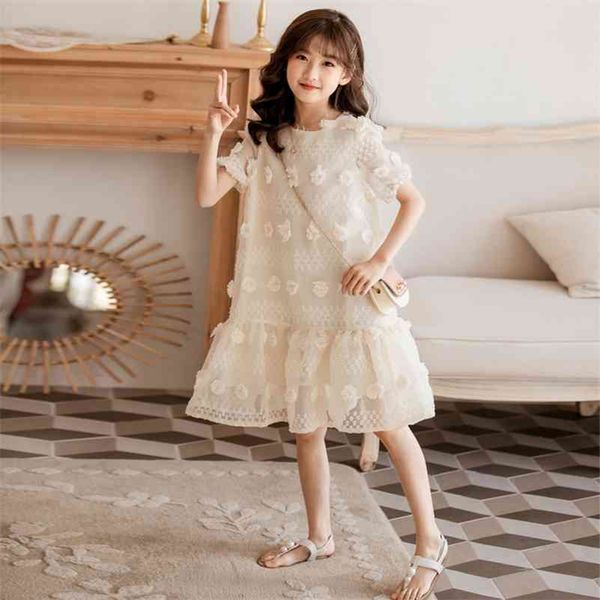 4 bis 16 Jahre Kinder und Teenager Mädchen Sommer Stickerei Spitze Kleid koreanische stil süße prinzessin kleider kinder party dress, # 8809 210331