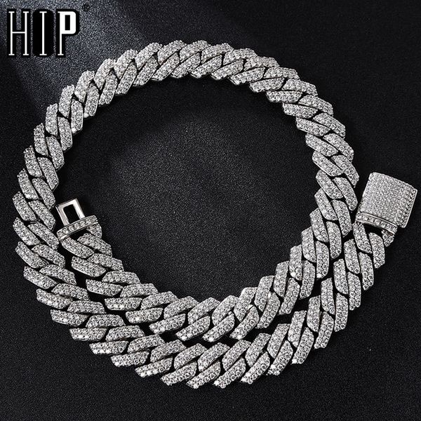 

hip hop 14mm cz heavy cuban prong chain necklaces iced out zircon gold silver color luxury bling chains for men choker jewelry x0509, Black