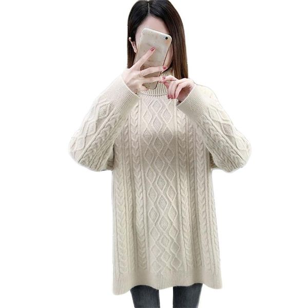 

women's sweaters sweater women loose beige 3xl plus size turtleneck 2021 autumn winter korean fashion thick knitted bottoming cx1294, White;black