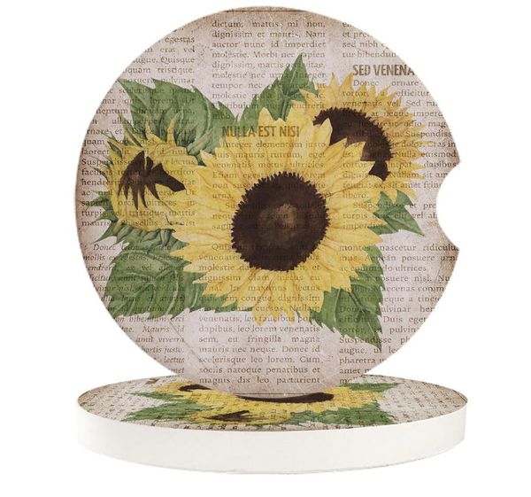 

table runner ceramic stone round car coasters set old spaper sunflower mug tea cup cold drinks mat decoration