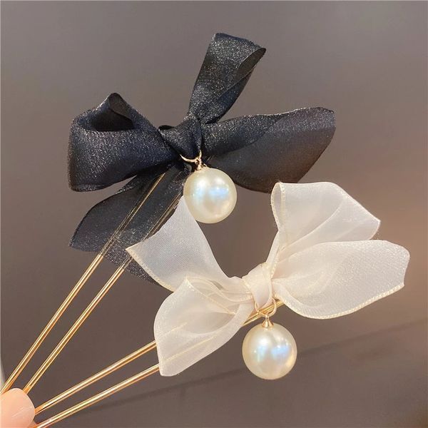 

korea u-shaped hairpin hair fork trendy bow pearl hair clip headwear accessories for women girls sweet jewelry gift, Golden;silver