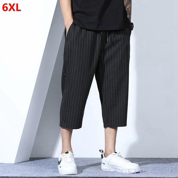

men's pants large size trendy striped sports loose straight-leg thinner oversized casual cropped 6xl black men