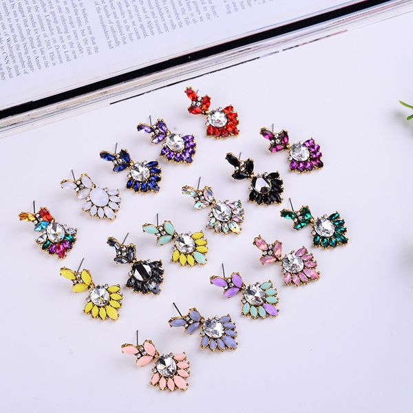 

urope and america luxury fashion big brand accessories wholesale man-made diamond flower earrings ear stud grade women's ac, Golden