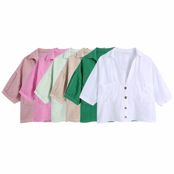 

summer women buttoned shirt pockets short sleeve chic lady fashion casual clothes 210517, White