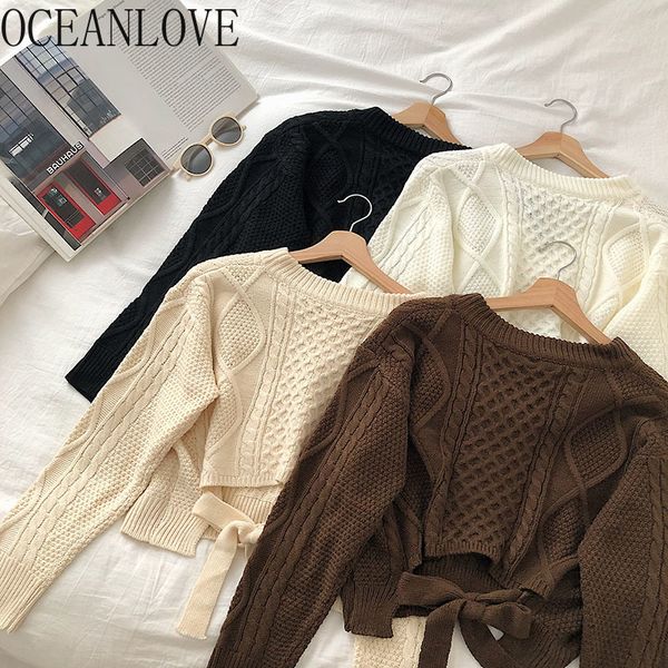 

bandage short woman sweaters solid v neck korean spring autumn pull femme retro mujer sueters ins 19412 210415, White;black