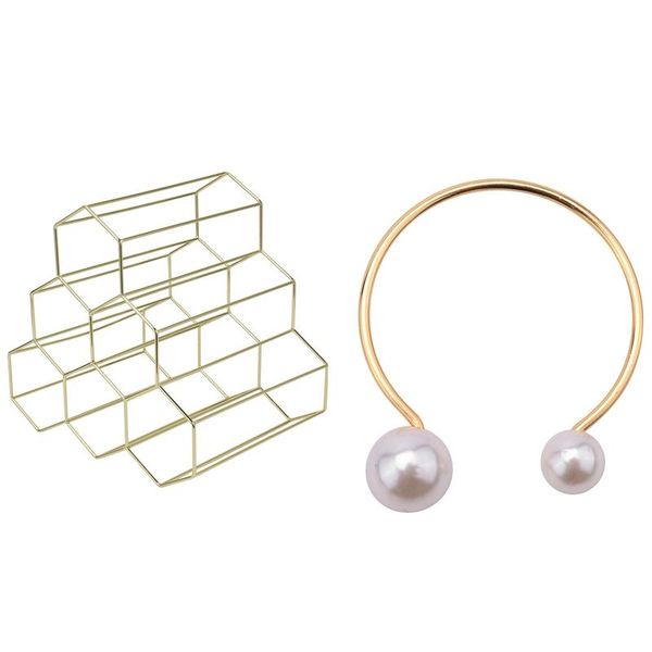 

promotion 1 pcs wine rack metal simple household grape & 12pcs el napkin ring holder pearl buc rings