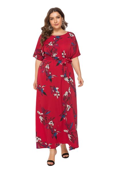 

bofute plus size women's o-neck short sleeve printed dress sq0108, Black