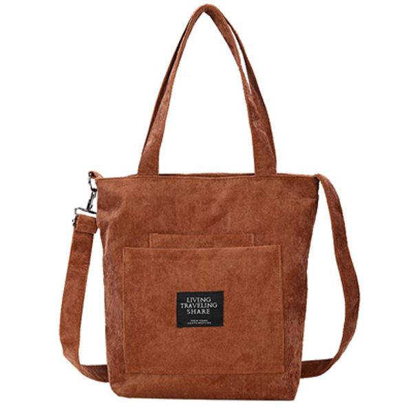

shopping bags women's corduroy canvas tote adjustable strap foldable bag ladies' shoulder school books eco friendly handbag