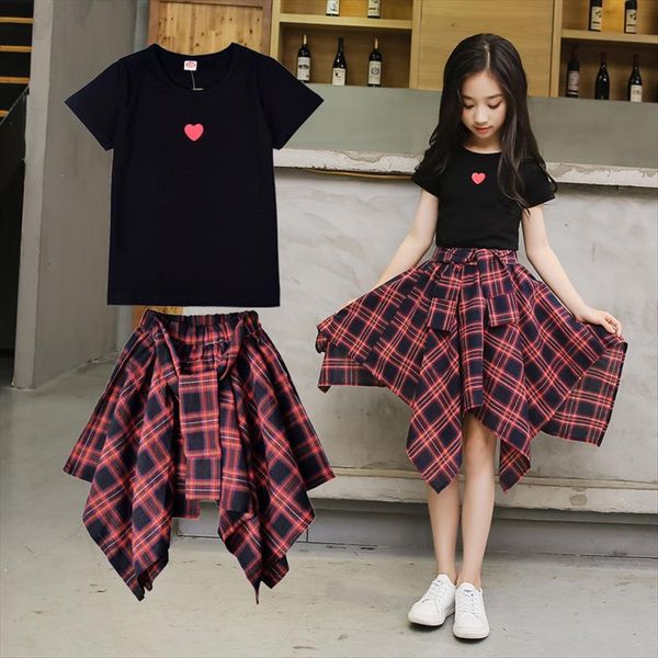 

summer baby clothes set for girl t shirt shorts 2pc suit children short sleeve kids plaid skirts girls clothing, White