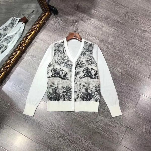 

women's knits & tees coloree high end women print thin sweater 2021 spring elegant chic animal and forest printing button cardigan, White